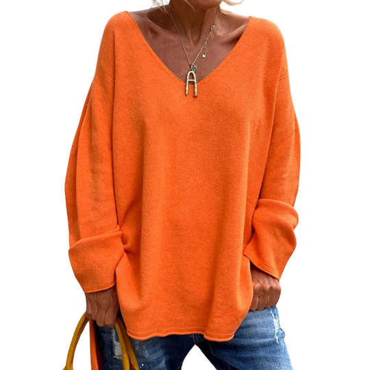 Oversized strikket sweater med V-hals til kvinder