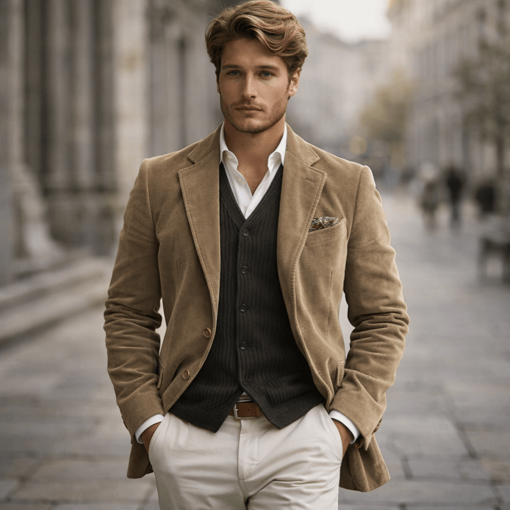 Herre Corduroy Blazer Klassisk Stil
