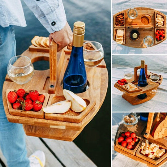 Bærbart Picnic Bord til Udendørs Brug Med Vinglas Holder 5
