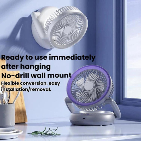 Batteridrevet Bordventilator med LED Lys og Justerbar Luftstrøm 1