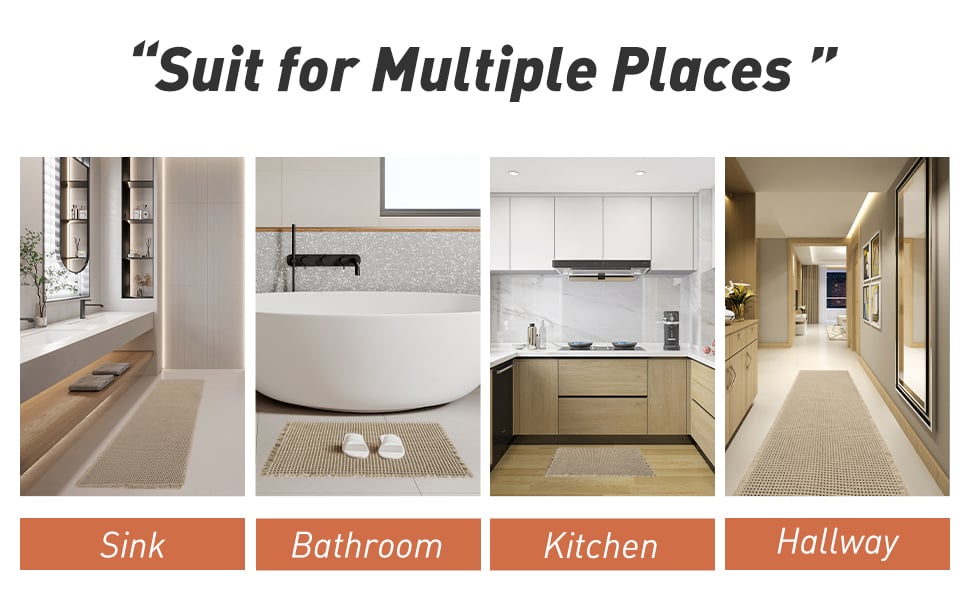 Boho Vaffelløber Tæppe til Badeværelse og Køkken 6