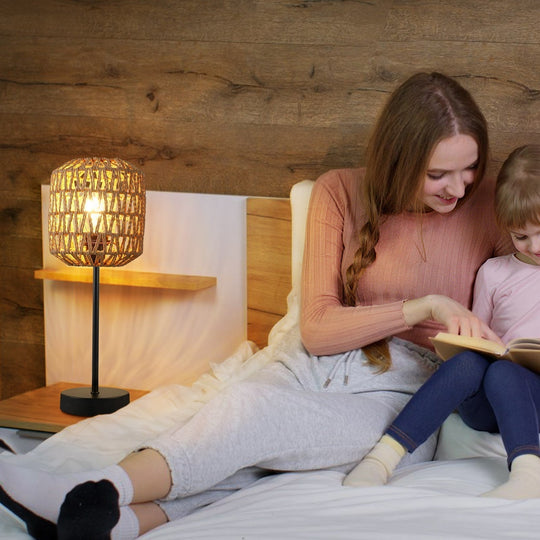Bordlampe i Rattan med Berøringskontrol 2