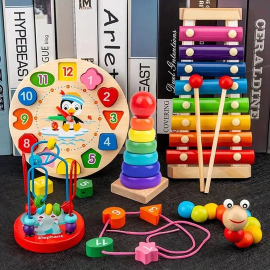 Børns 5-i-1 Montessori Legetøj Sæt til Kreativ Leg og Tidlig Udvikling 0
