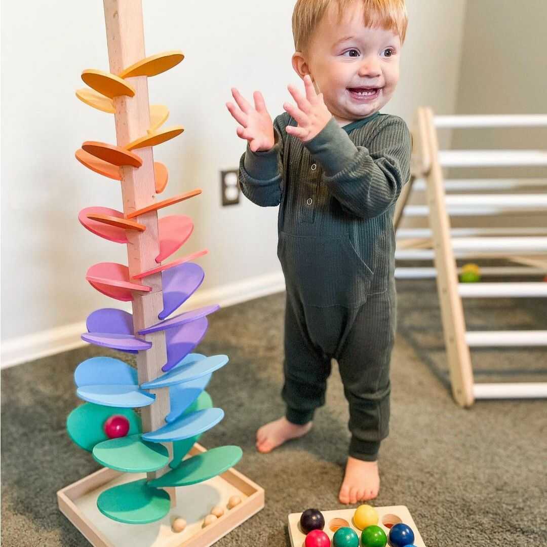Børns Interaktive Marmortårn i Træ 0