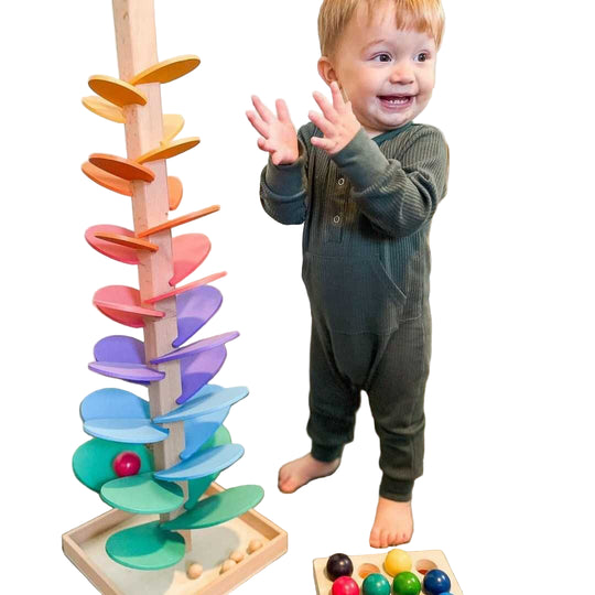 Børns Legetøj - Montessori Regnbue Marmor Træ Leg 0