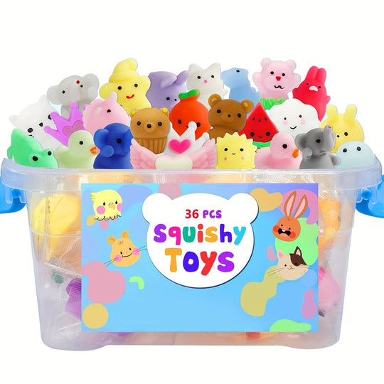 Børns Squishy Dyrelegetøj Sæt - 36 Farverige Dyr til Leg og Afslapning 0