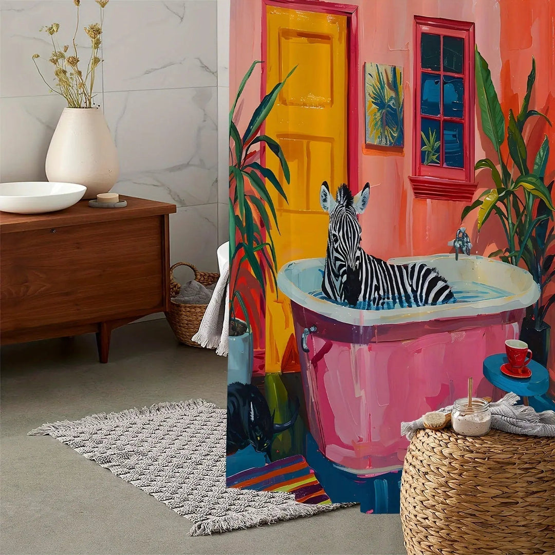 Bruseforhæng til Badeværelse med Tropisk Zebra Design 1