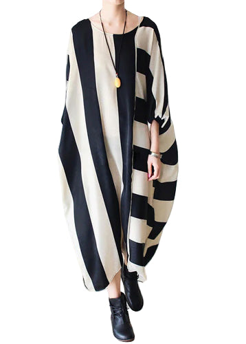 Dame Baggy Kjole Stribet - Alsidig Kjole til Hverdag og Fest 0