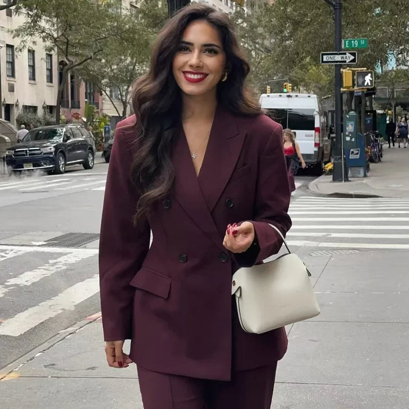 Dame Blazer Jakke Dobbeltknap med Slå-Krave til Arbejde og Fritid 2