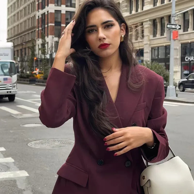 Dame Blazer Jakke Dobbeltknap med Slå-Krave til Arbejde og Fritid 3