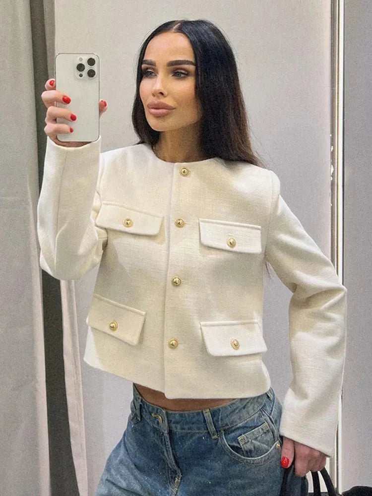 Dame Blazer Skræddersyet Tweed Stil 3