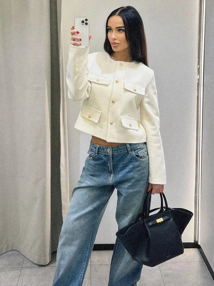 Dame Blazer Skræddersyet Tweed Stil 4