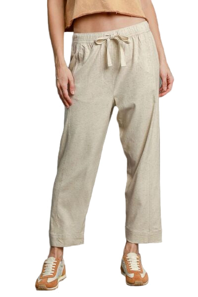 Dame Bukser Drawstring Elastisk Talje Linnen Blend Casual Style 0