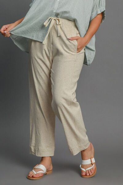 Dame Bukser Drawstring Elastisk Talje Linnen Blend Casual Style 3
