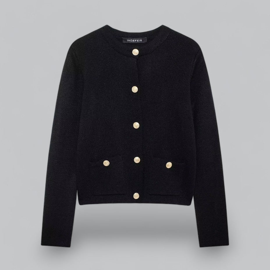 Dame Cardigan Med Guld Knapper Stilfuld Design 8