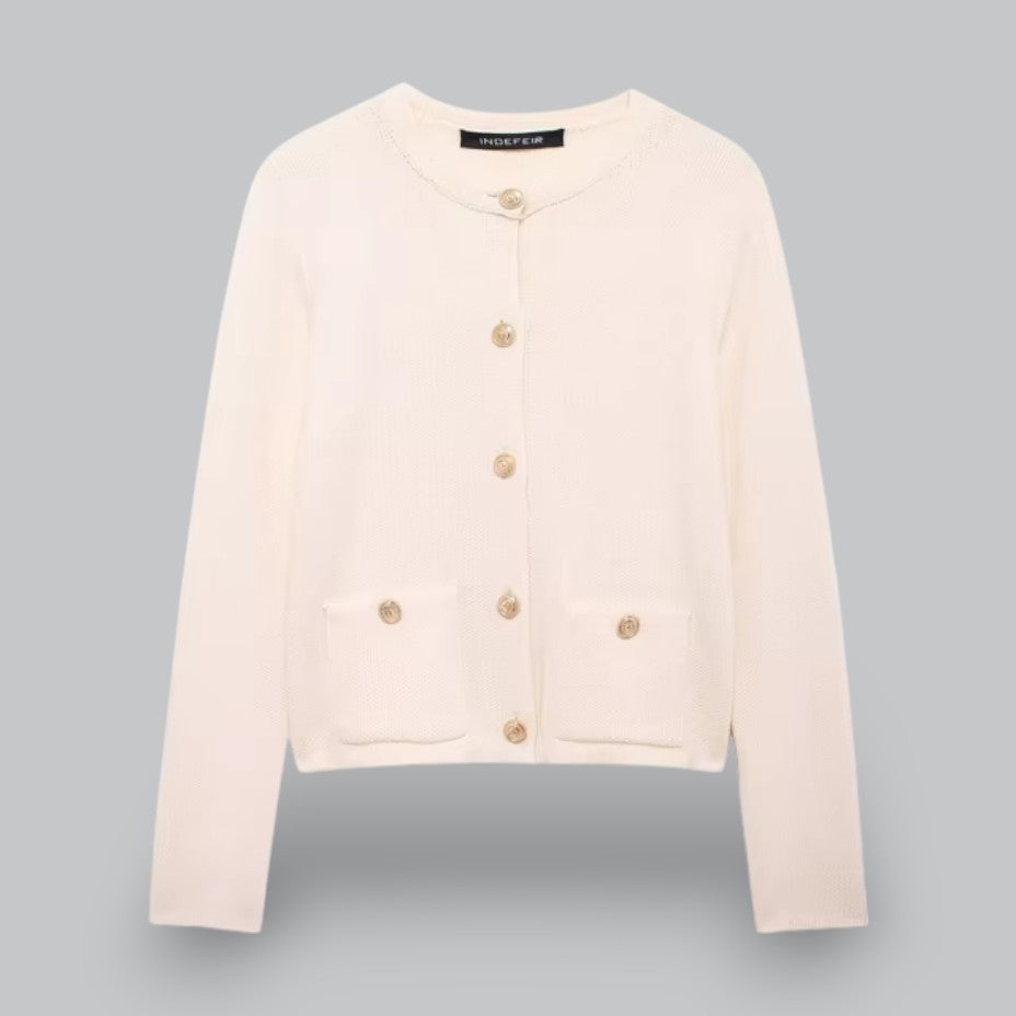 Dame Cardigan Med Guld Knapper Stilfuld Design 9