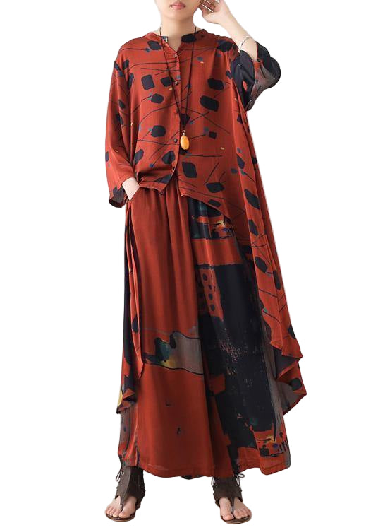 Dame Chiffon Sæt med Lang Krave og Tyndt Design 0