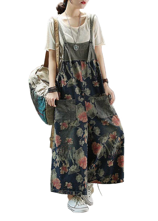 Dame Denim Romper med Patchwork Design 0