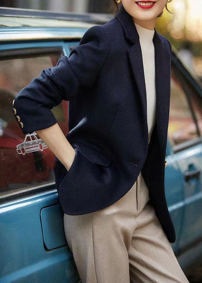 Dame Efterårsfrakke i Marineblå Patchwork Stil 1