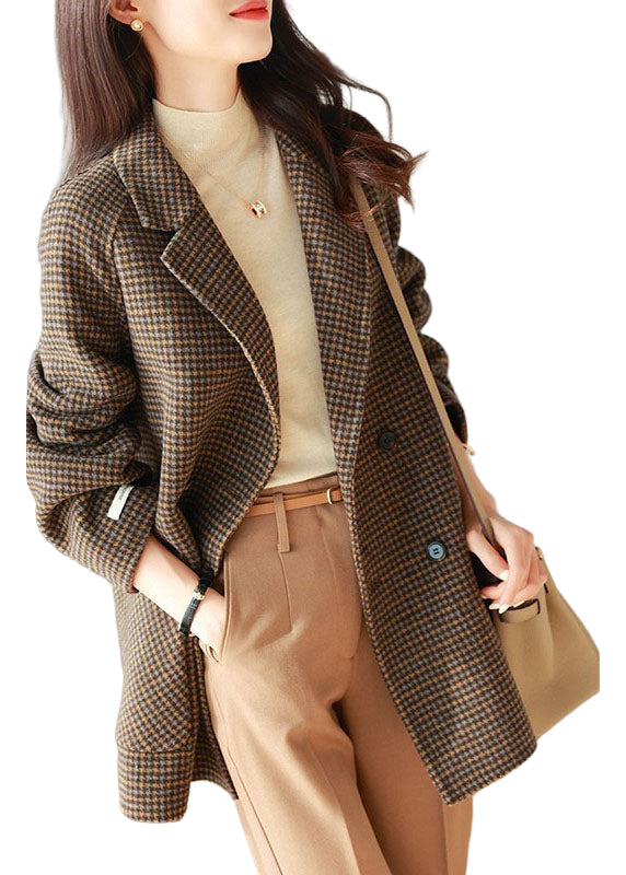 Dame Frakke med Plaid Design og Notch Krave 0