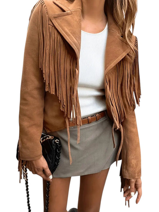 Dame Jakke Med Frynser Boheme Stil 0