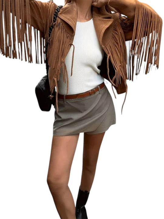 Dame Jakke Med Frynser Boheme Stil 2