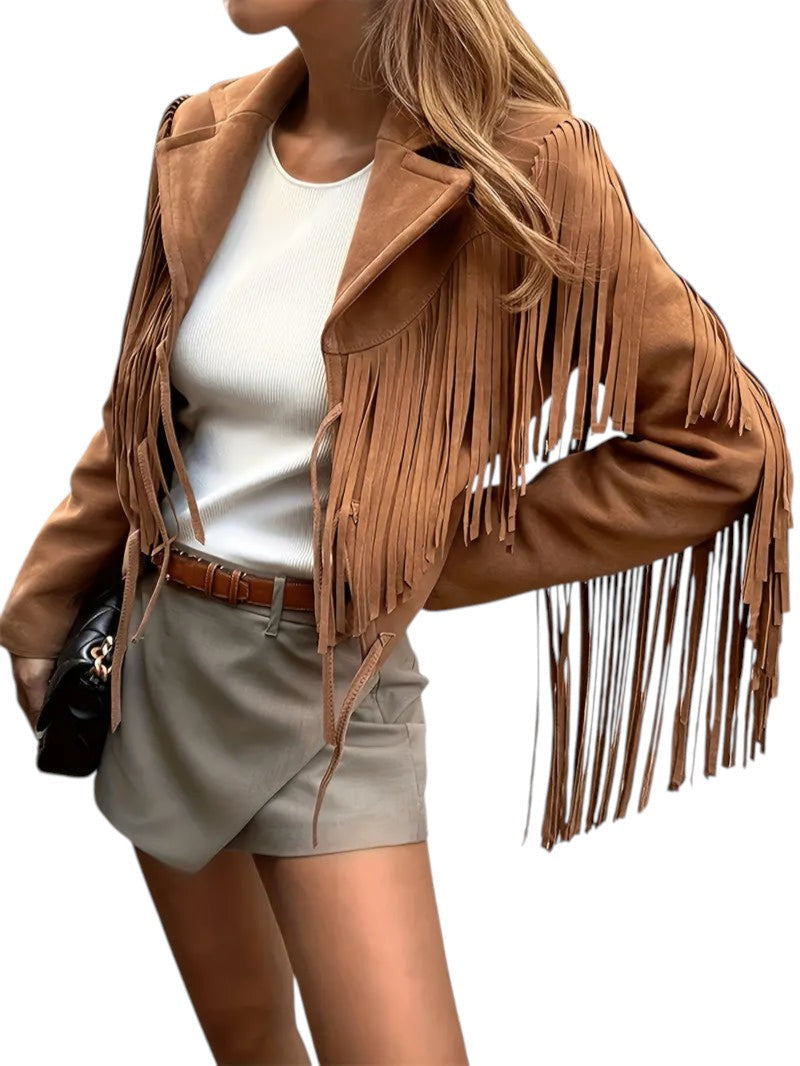 Dame Jakke Med Frynser Boheme Stil 3