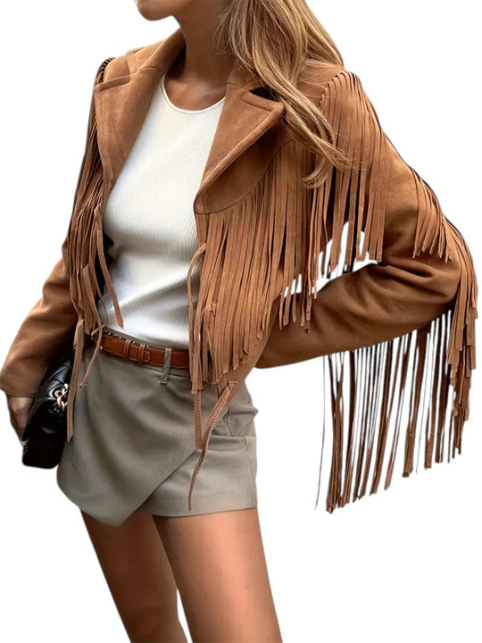 Dame Jakke Med Frynser Boheme Stil 3