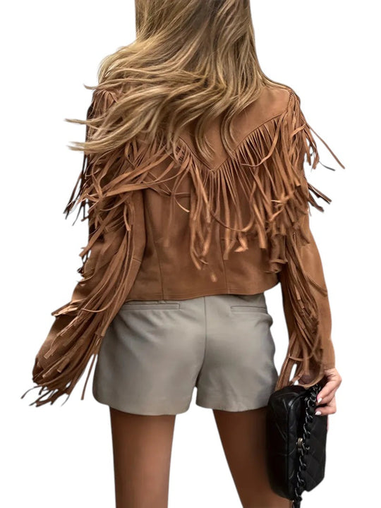 Dame Jakke Med Frynser Boheme Stil 4