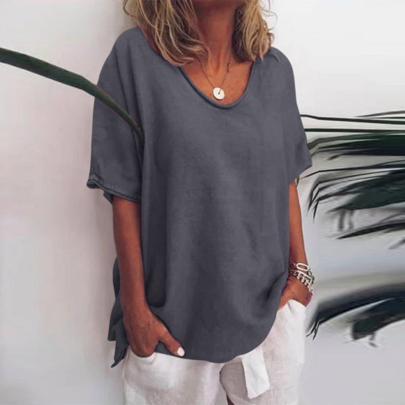 Dame Loose Fit Top Rund Hals Letvægts Stoffe Toppe Damer 0
