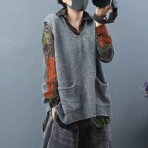 Dame Løs Strikket Vest med Hætte 5