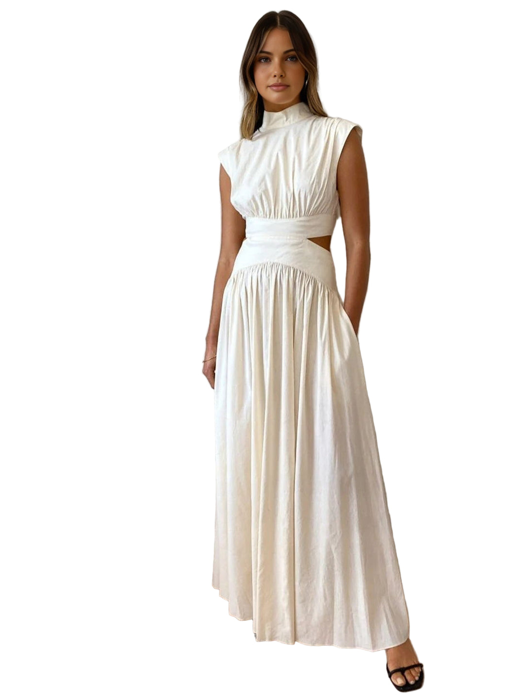 Dame Maxi Kjole med Mock Hals og Flydende Design 0