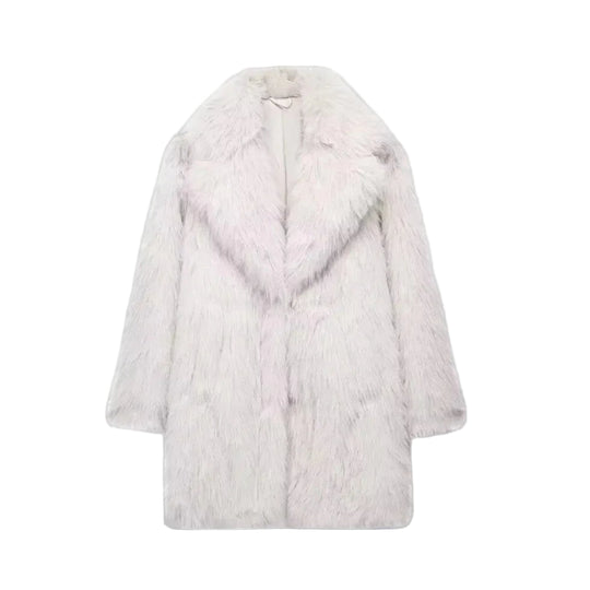 Dame Mellemlang Jakke med Imiteret Pels 0