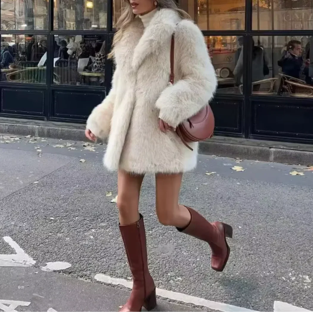 Dame Mellemlang Jakke med Imiteret Pels 1