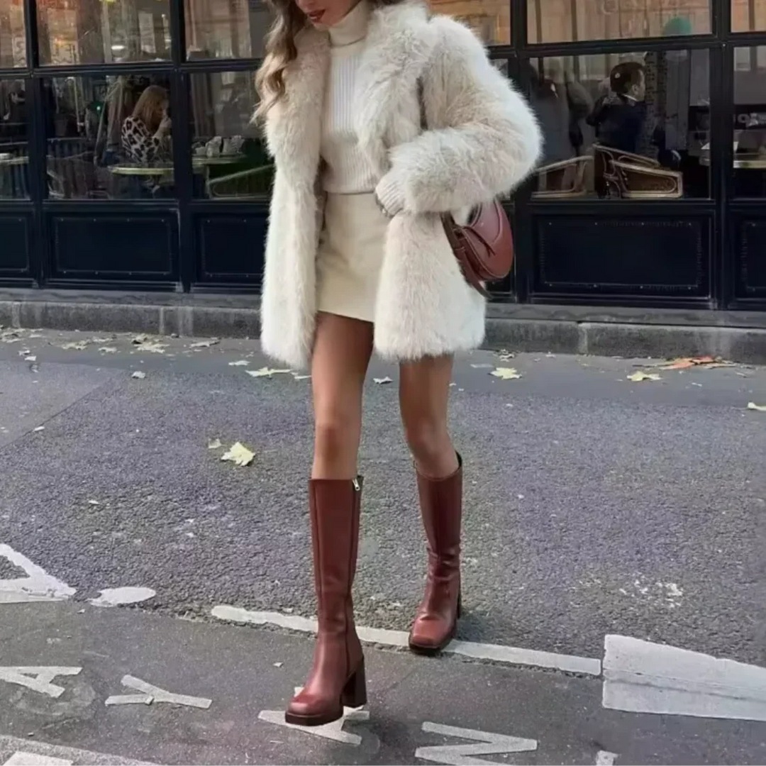 Dame Mellemlang Jakke med Imiteret Pels 2