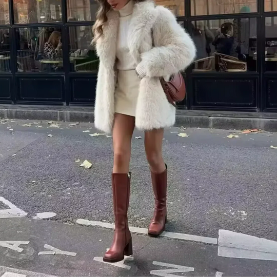 Dame Mellemlang Jakke med Imiteret Pels 2