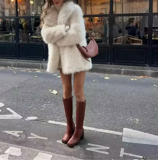 Dame Mellemlang Jakke med Imiteret Pels 3