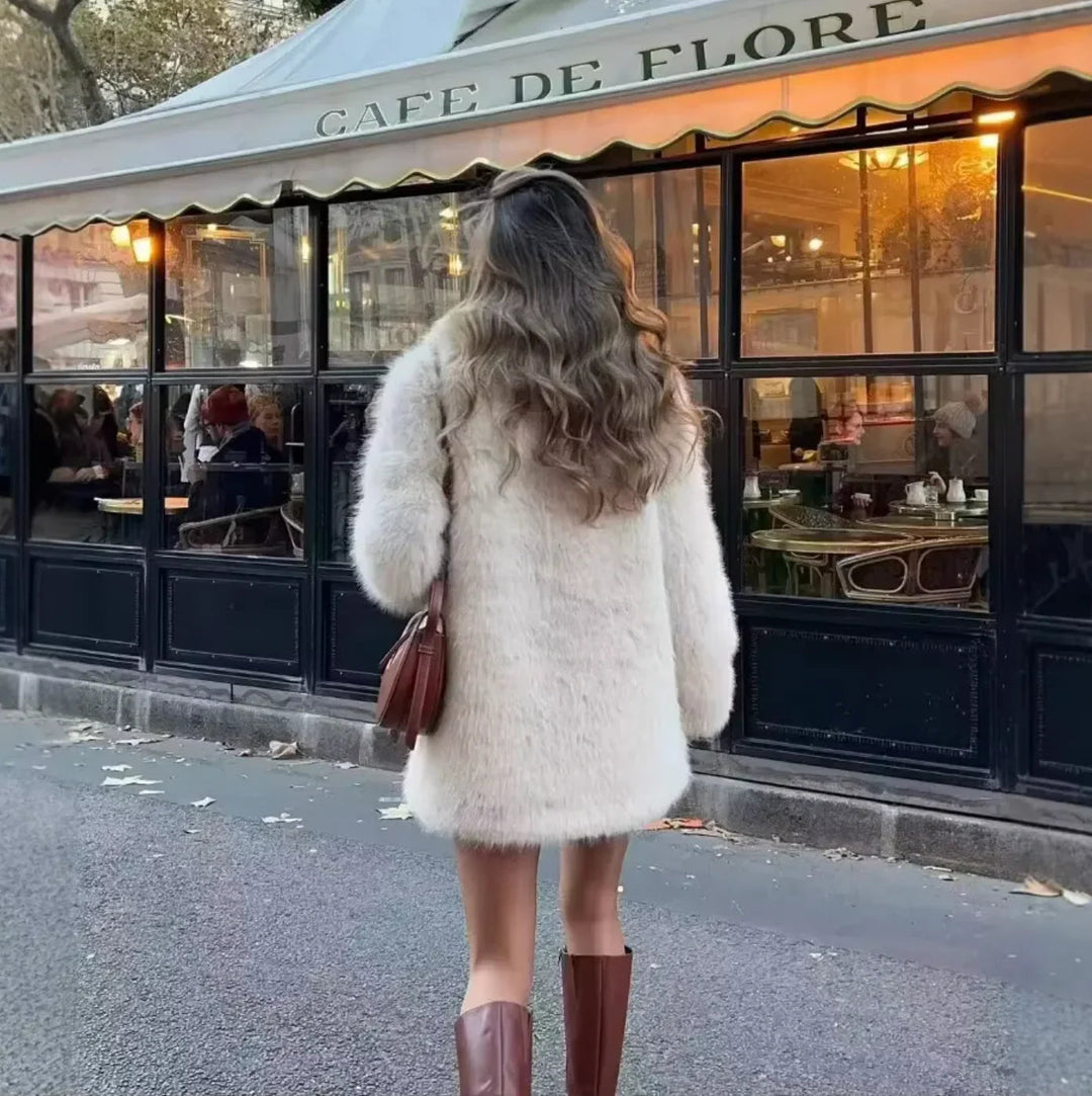 Dame Mellemlang Jakke med Imiteret Pels 4