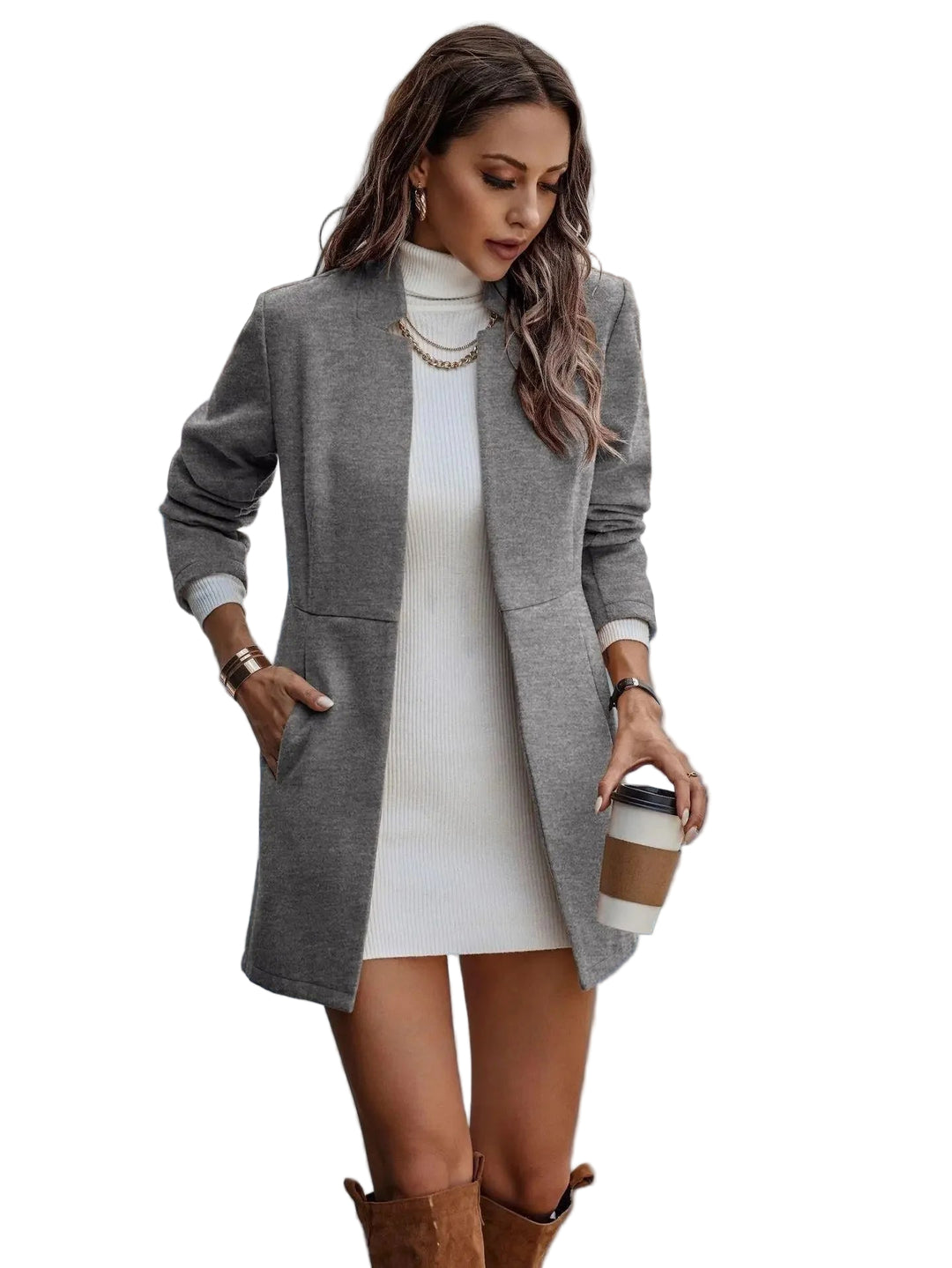 Dame Midi Blazer Åben Front 0