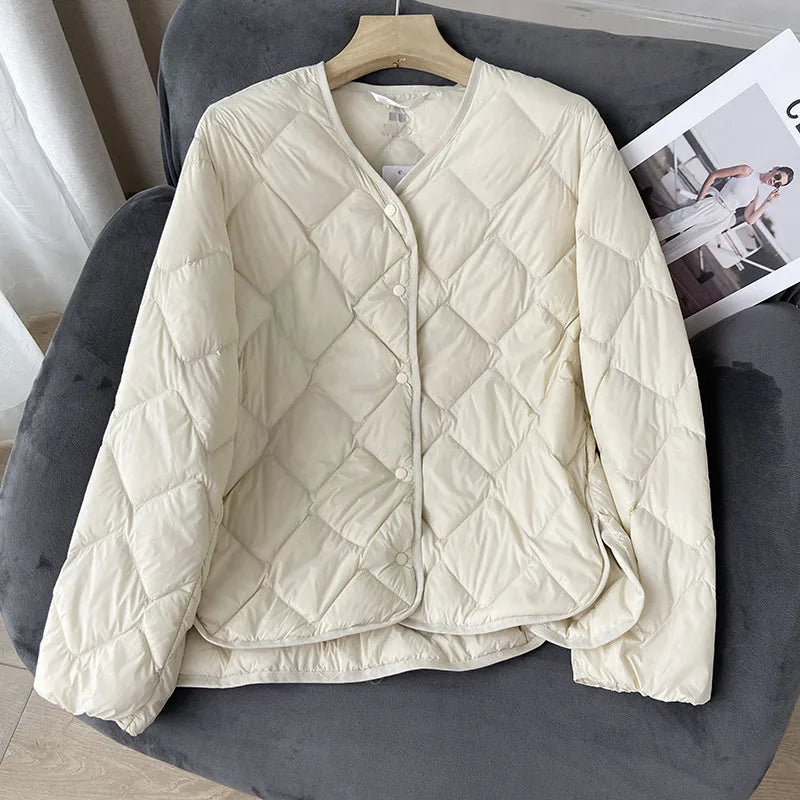 Dame Puffer Jakke Kraveløs Casual Løs Design 6