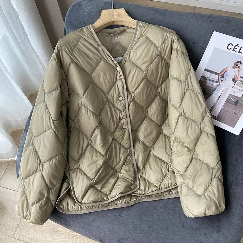 Dame Puffer Jakke Kraveløs Casual Løs Design 7