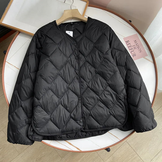 Dame Puffer Jakke Kraveløs Casual Løs Design 8