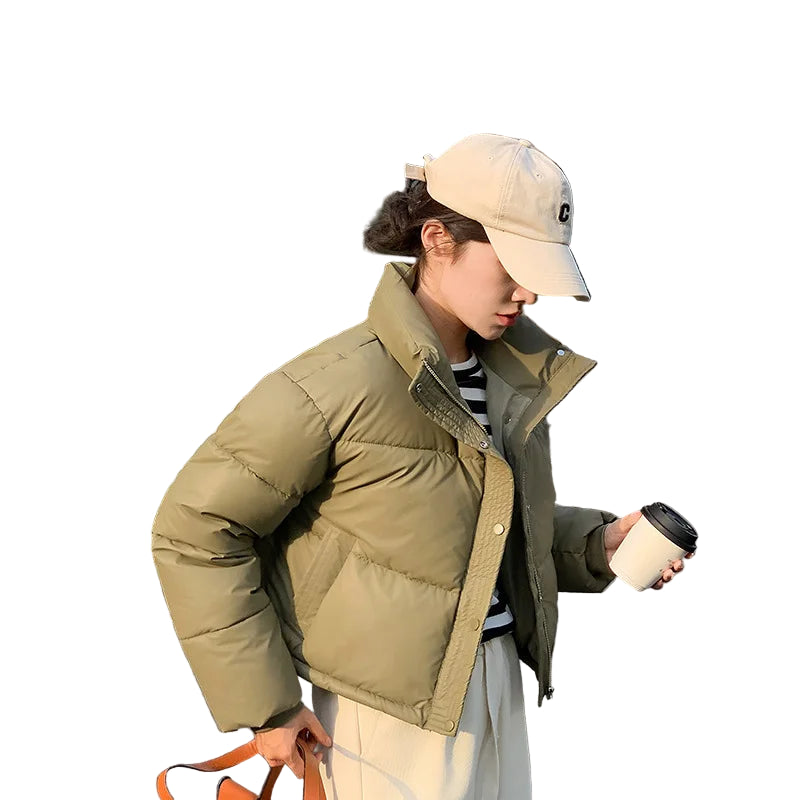 Dame Puffer Jakke Med Ståkrave Cropped Stil 0