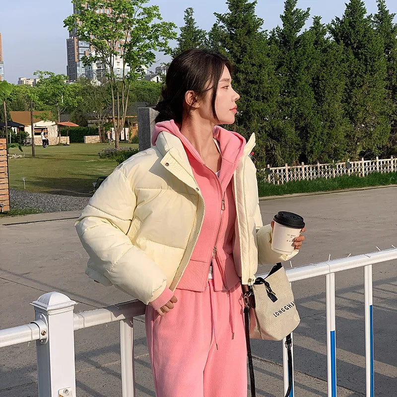 Dame Puffer Jakke Med Ståkrave Cropped Stil 2