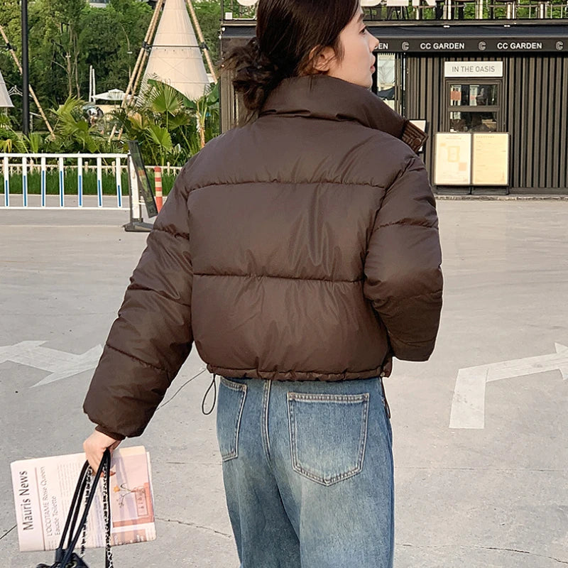 Dame Puffer Jakke Med Ståkrave Cropped Stil 5