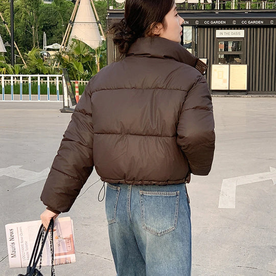 Dame Puffer Jakke Med Ståkrave Cropped Stil 5