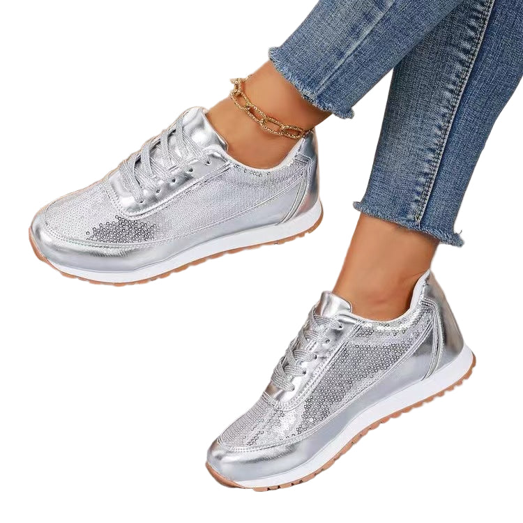 Dame Sneakers Glitrende Design Med Skridsikker Sål 0