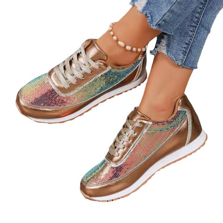 Dame Sneakers Glitrende Design Med Skridsikker Sål 3
