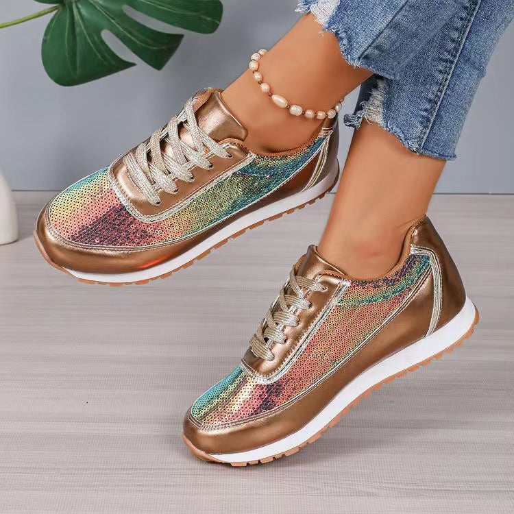Dame Sneakers Glitrende Design Med Skridsikker Sål 4