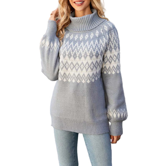 Dame Strikket Sweater med Høj Krave 0